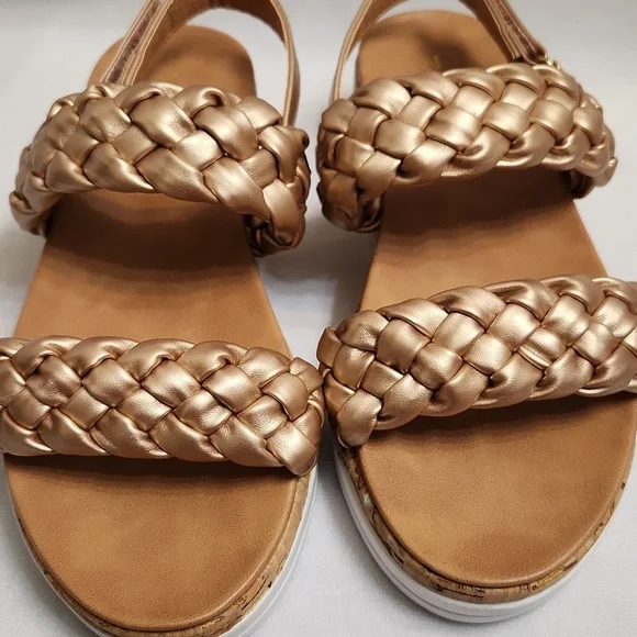 Tahari Gold Open Toe Rope Velcro Closure Cork Heel Summer sandals (girls size 3)